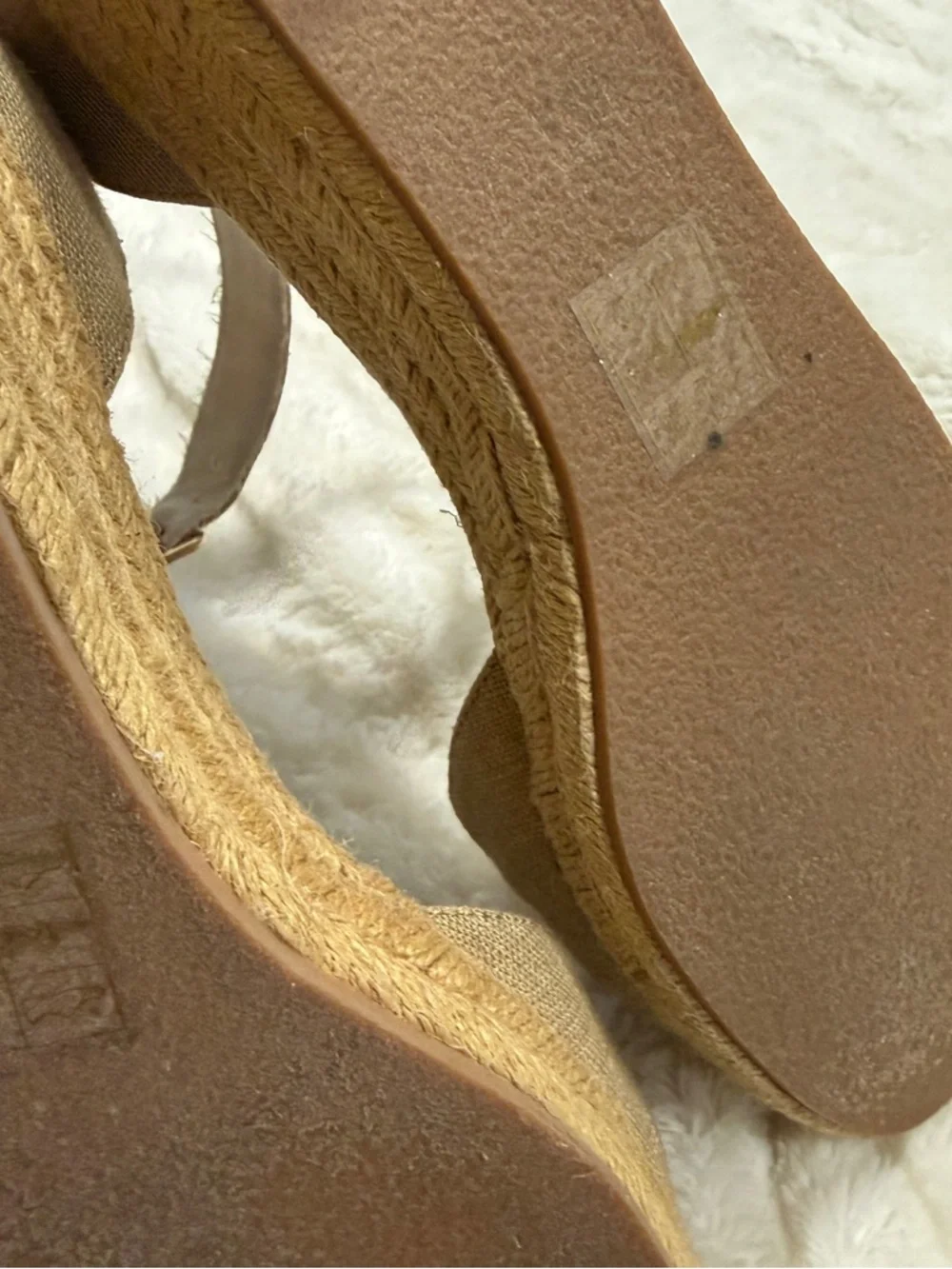 Jack Rogers Metallic Gold Jute Espadrille Wedge Sandals Size 8.5 Ankle Strap
